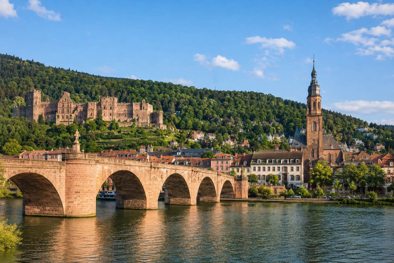 Heidelberg mit Alter Brücke, Schloss und Neckar – Hausverwaltung in Heidelberg von Krämer
